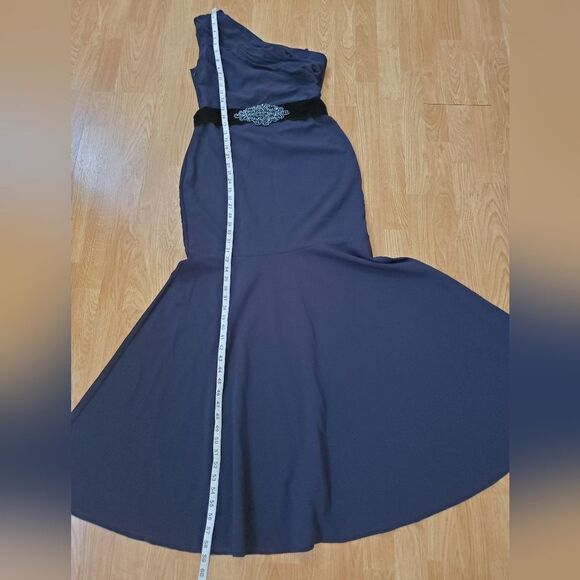 Eliza J Belted One Shoulder Fit & Flare Gown - size 8 in Blue - Picture 12 of 15